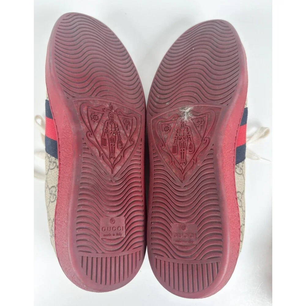 Gucci Men’s Ace GG Supreme Low Top Beige w/ Red Bottom Sole Size 9G US 9.5
